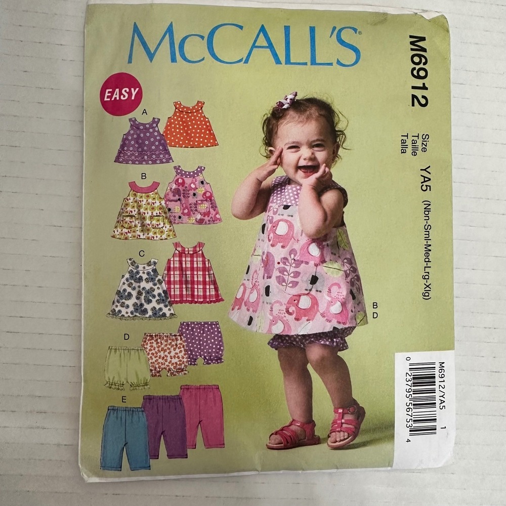 McCall's Sewing Pattern M6912 Easy Baby Dress Bloomer Pant Size YA5